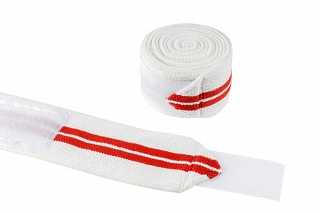 Бинты для тяжелой атлетики Be First коленные белые с красным 2 метра (арт 499)
