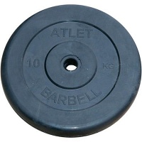 Диск обрезиненный, чёрного цвета, 26,31,51 мм, 10 кг Atlet